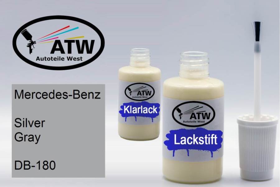 Mercedes-Benz, Silver Gray, DB-180: 20ml Lackstift + 20ml Klarlack - Set, von ATW Autoteile West.